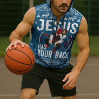 Jesus Has Your Back Jiu Jitsu Christmas Sleeveless Zip Hoodie Funny Xmas Holiday Patterns - Wonder Print Shop