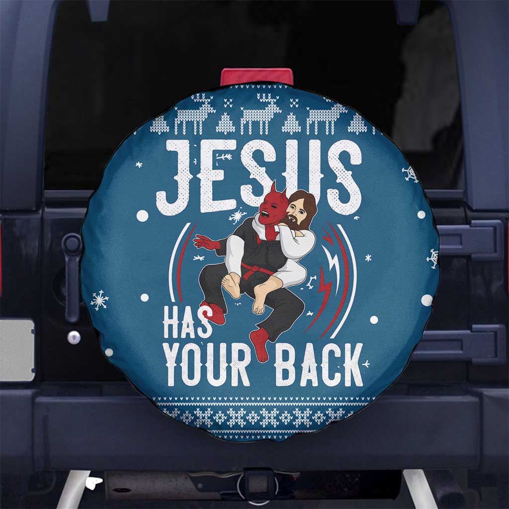 Jesus Has Your Back Jiu Jitsu Christmas Spare Tire Cover Funny Xmas Holiday Patterns - Wonder Print Shop