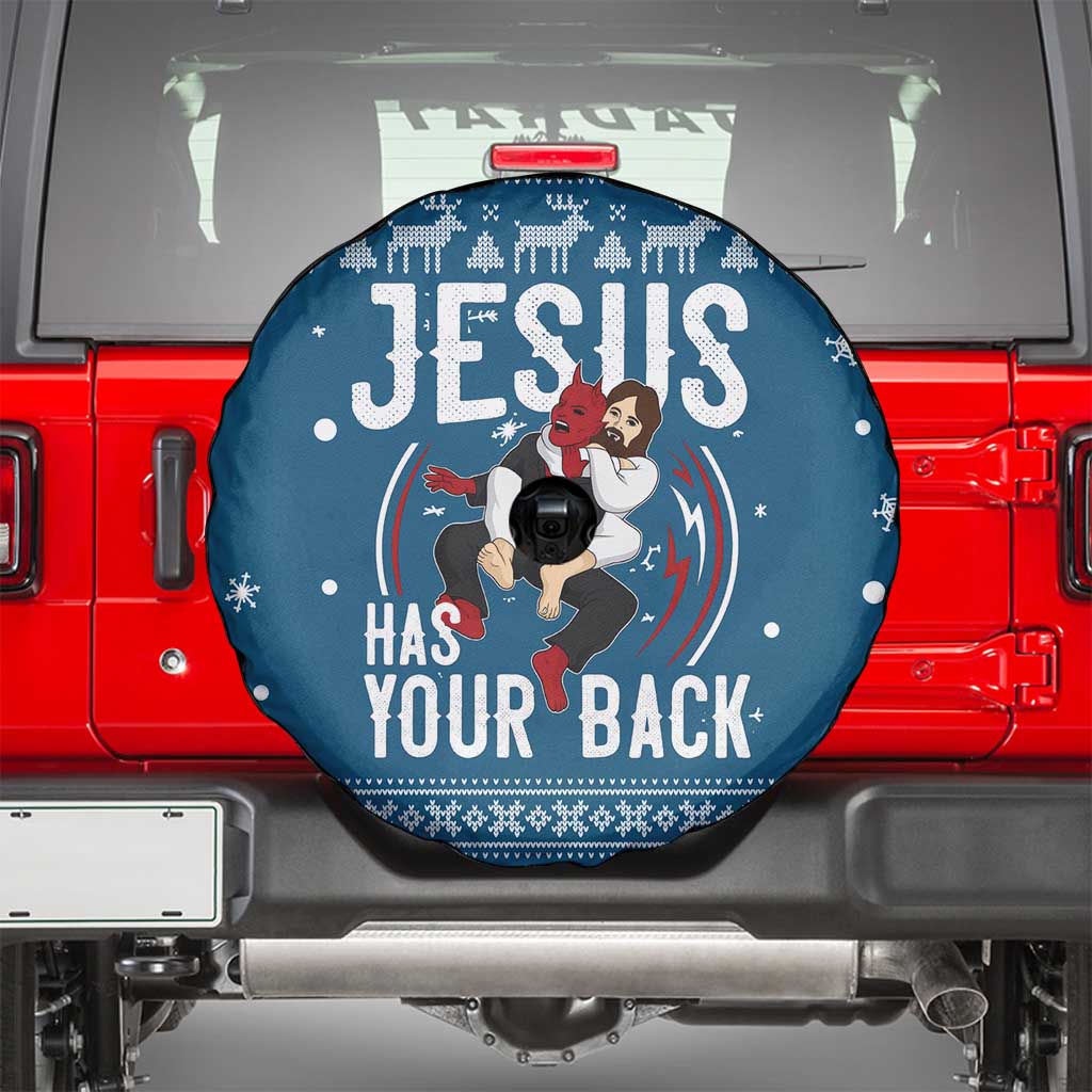 Jesus Has Your Back Jiu Jitsu Christmas Spare Tire Cover Funny Xmas Holiday Patterns - Wonder Print Shop