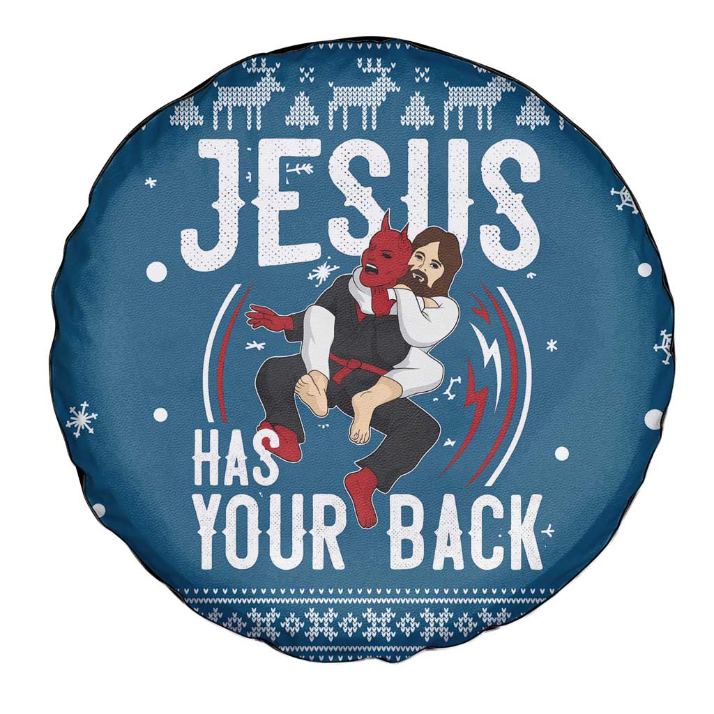 Jesus Has Your Back Jiu Jitsu Christmas Spare Tire Cover Funny Xmas Holiday Patterns - Wonder Print Shop
