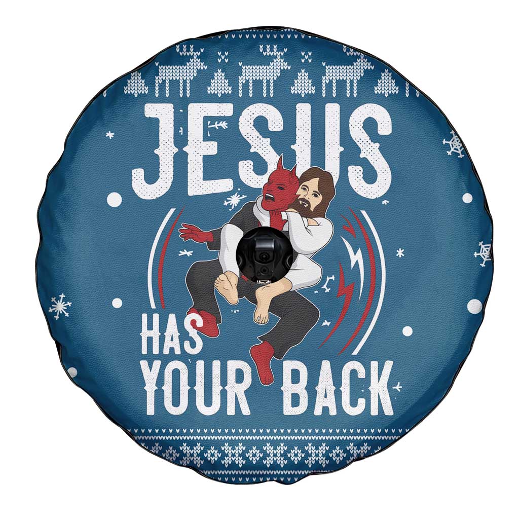 Jesus Has Your Back Jiu Jitsu Christmas Spare Tire Cover Funny Xmas Holiday Patterns - Wonder Print Shop