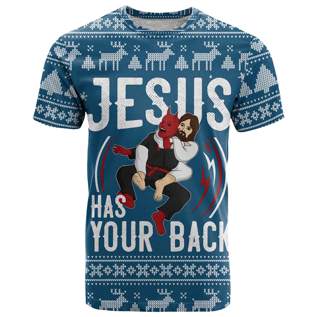 Jesus Has Your Back Jiu Jitsu Christmas T Shirt Funny Xmas Holiday Patterns - Wonder Print Shop