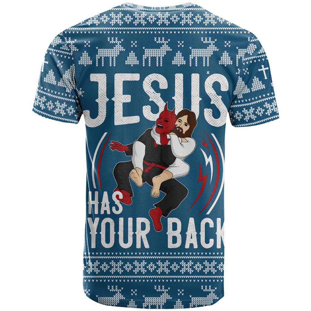 Jesus Has Your Back Jiu Jitsu Christmas T Shirt Funny Xmas Holiday Patterns - Wonder Print Shop