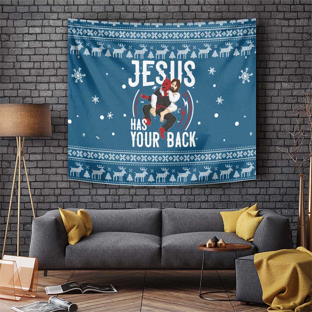 Jesus Has Your Back Jiu Jitsu Christmas Tapestry Funny Xmas Holiday Patterns - Wonder Print Shop