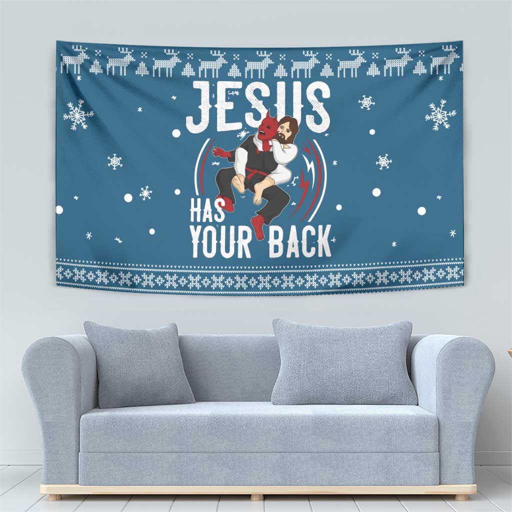 Jesus Has Your Back Jiu Jitsu Christmas Tapestry Funny Xmas Holiday Patterns - Wonder Print Shop