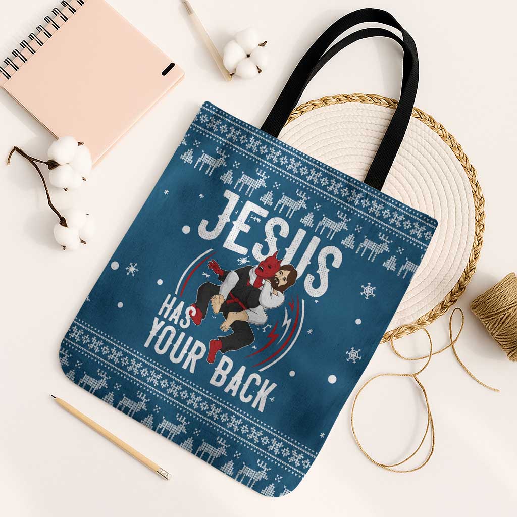 Jesus Has Your Back Jiu Jitsu Christmas Tote Bag Funny Xmas Holiday Patterns - Wonder Print Shop