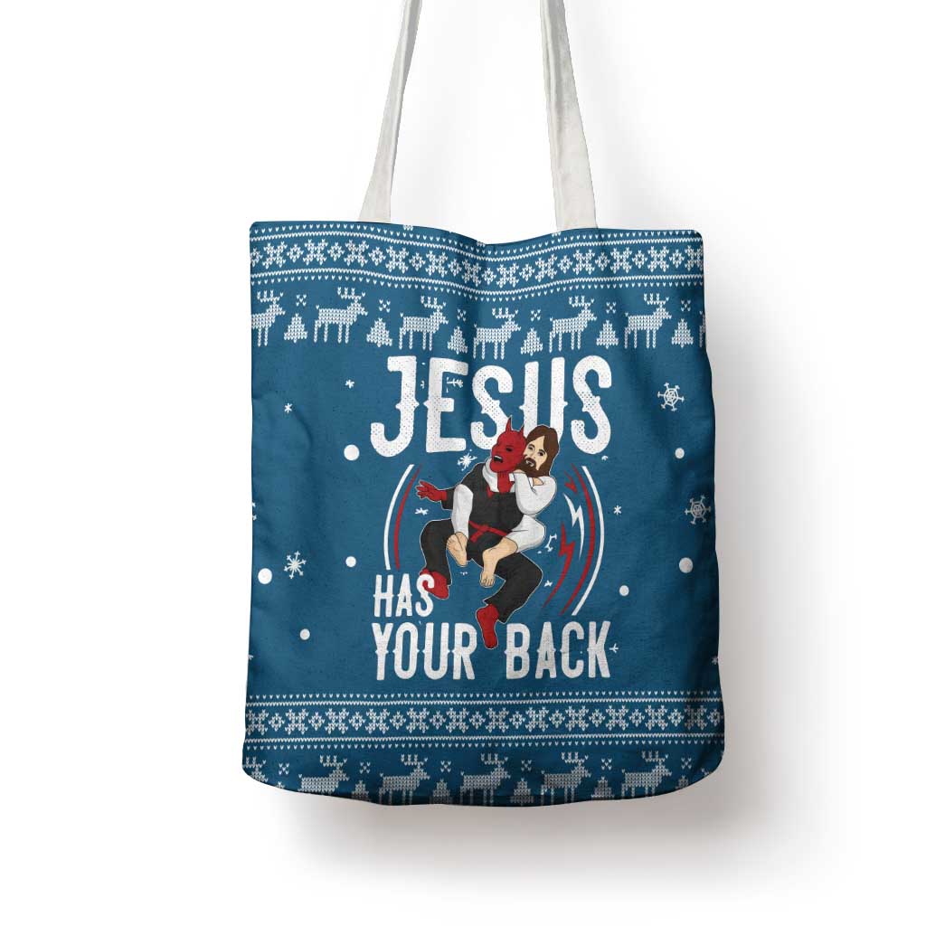 Jesus Has Your Back Jiu Jitsu Christmas Tote Bag Funny Xmas Holiday Patterns - Wonder Print Shop