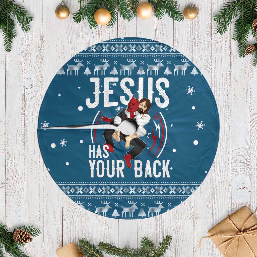 Jesus Has Your Back Jiu Jitsu Christmas Tree Skirt Funny Xmas Holiday Patterns - Wonder Print Shop