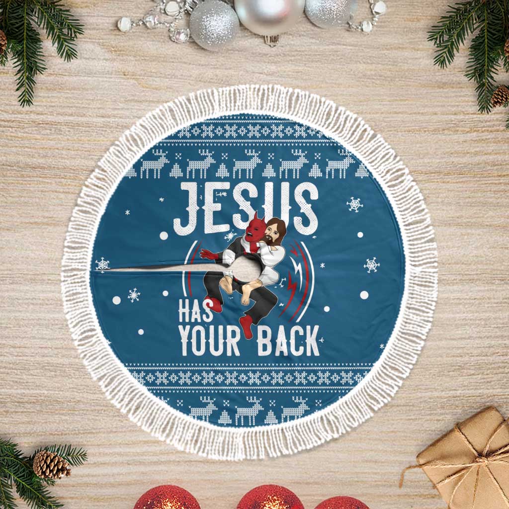 Jesus Has Your Back Jiu Jitsu Christmas Tree Skirt Funny Xmas Holiday Patterns - Wonder Print Shop
