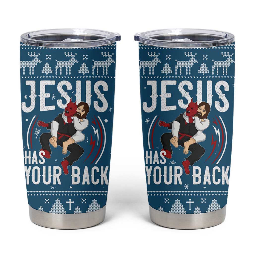 Jesus Has Your Back Jiu Jitsu Christmas Tumbler Cup Funny Xmas Holiday Patterns - Wonder Print Shop