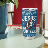 Jesus Has Your Back Jiu Jitsu Christmas Tumbler Cup Funny Xmas Holiday Patterns - Wonder Print Shop