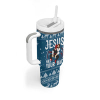 Jesus Has Your Back Jiu Jitsu Christmas Tumbler With Handle Funny Xmas Holiday Patterns - Wonder Print Shop