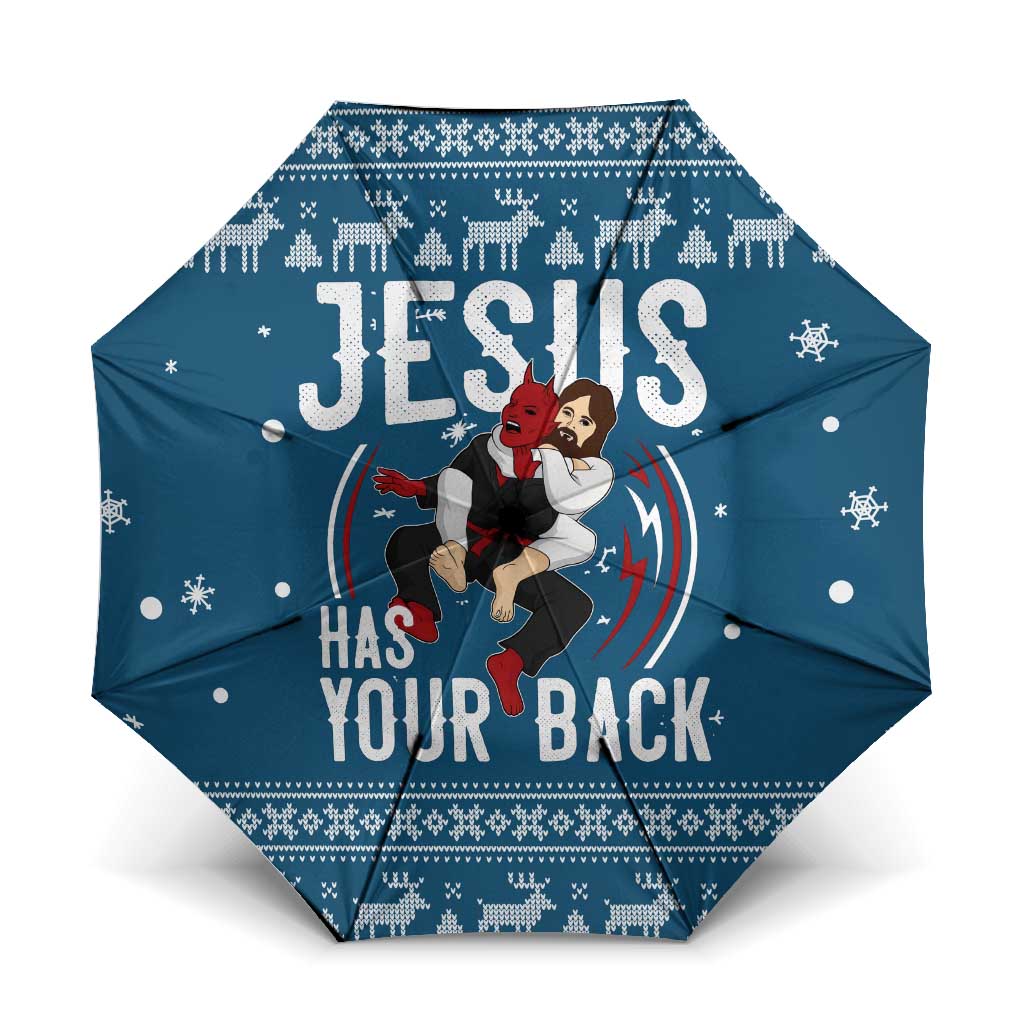 Jesus Has Your Back Jiu Jitsu Christmas Umbrella Funny Xmas Holiday Patterns - Wonder Print Shop