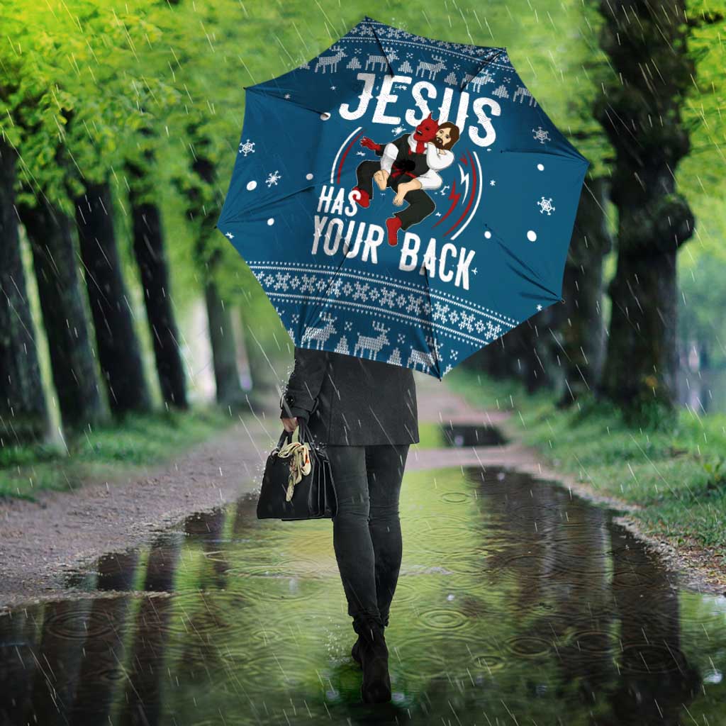 Jesus Has Your Back Jiu Jitsu Christmas Umbrella Funny Xmas Holiday Patterns - Wonder Print Shop