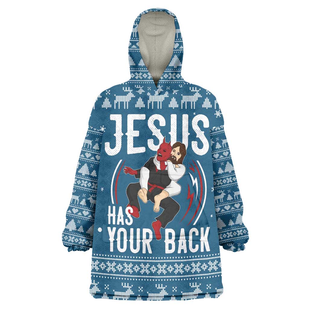 Jesus Has Your Back Jiu Jitsu Christmas Wearable Blanket Hoodie Funny Xmas Holiday Patterns - Wonder Print Shop