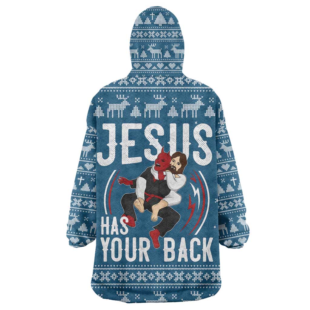 Jesus Has Your Back Jiu Jitsu Christmas Wearable Blanket Hoodie Funny Xmas Holiday Patterns - Wonder Print Shop