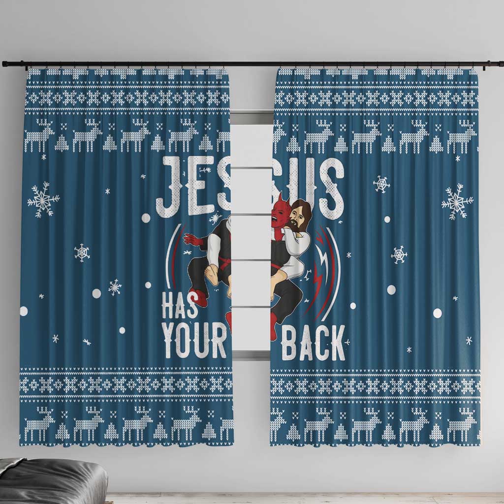 Jesus Has Your Back Jiu Jitsu Christmas Window Curtain Funny Xmas Holiday Patterns - Wonder Print Shop