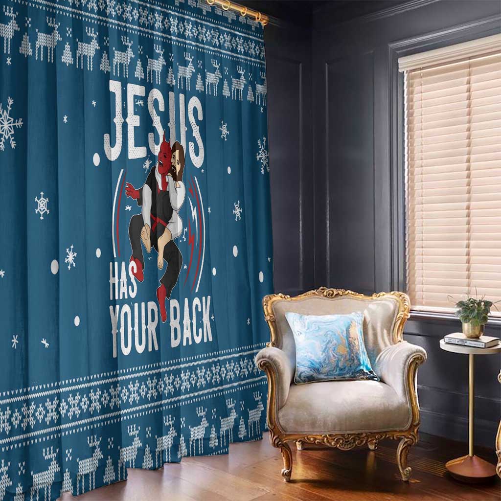 Jesus Has Your Back Jiu Jitsu Christmas Window Curtain Funny Xmas Holiday Patterns - Wonder Print Shop