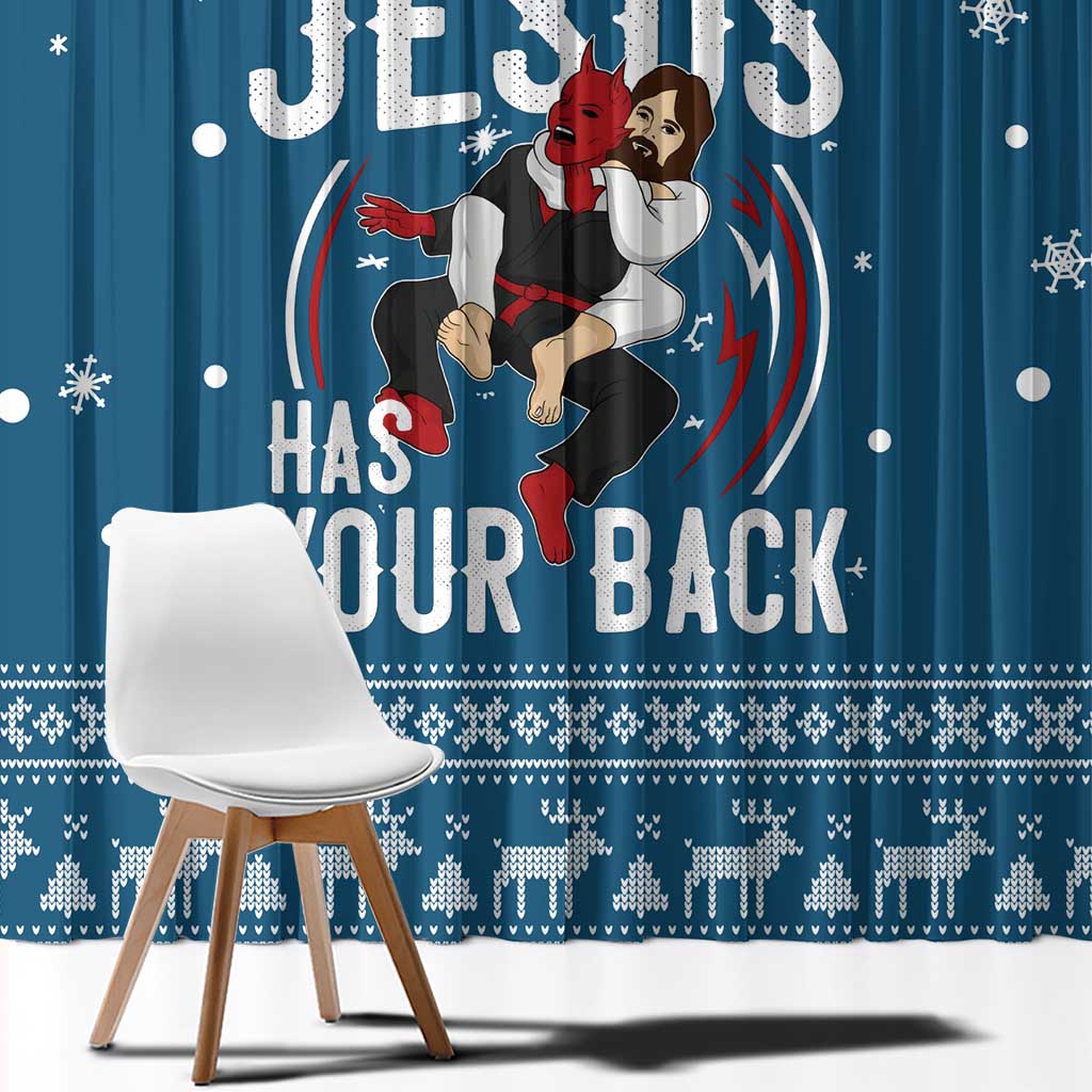 Jesus Has Your Back Jiu Jitsu Christmas Window Curtain Funny Xmas Holiday Patterns - Wonder Print Shop