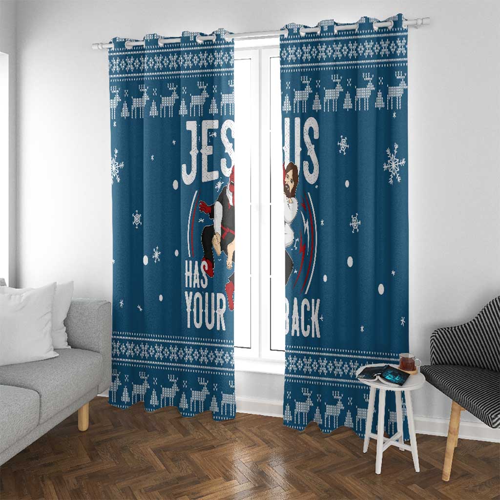 Jesus Has Your Back Jiu Jitsu Christmas Window Curtain Funny Xmas Holiday Patterns - Wonder Print Shop