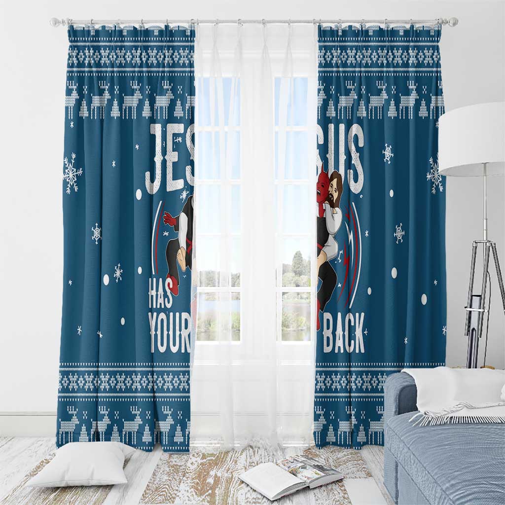 Jesus Has Your Back Jiu Jitsu Christmas Window Curtain Funny Xmas Holiday Patterns - Wonder Print Shop