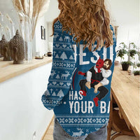 Jesus Has Your Back Jiu Jitsu Christmas Women Casual Shirt Funny Xmas Holiday Patterns - Wonder Print Shop