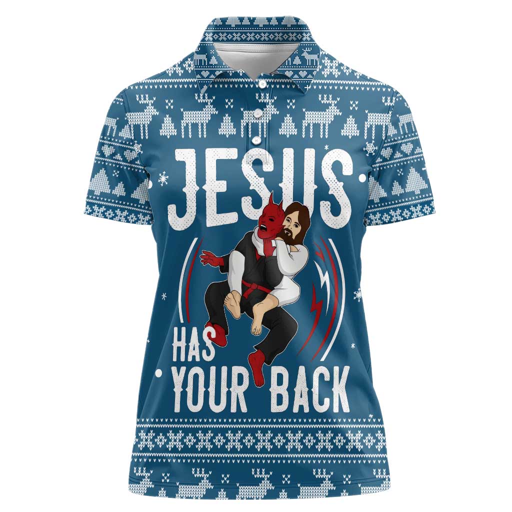 Jesus Has Your Back Jiu Jitsu Christmas Women Polo Shirt Funny Xmas Holiday Patterns - Wonder Print Shop