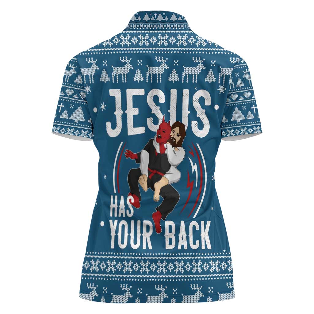 Jesus Has Your Back Jiu Jitsu Christmas Women Polo Shirt Funny Xmas Holiday Patterns - Wonder Print Shop