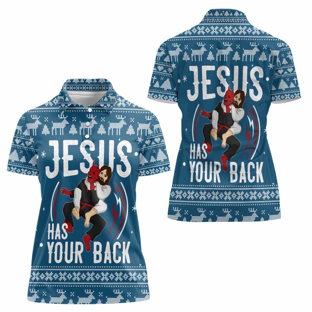 Jesus Has Your Back Jiu Jitsu Christmas Women Polo Shirt Funny Xmas Holiday Patterns - Wonder Print Shop