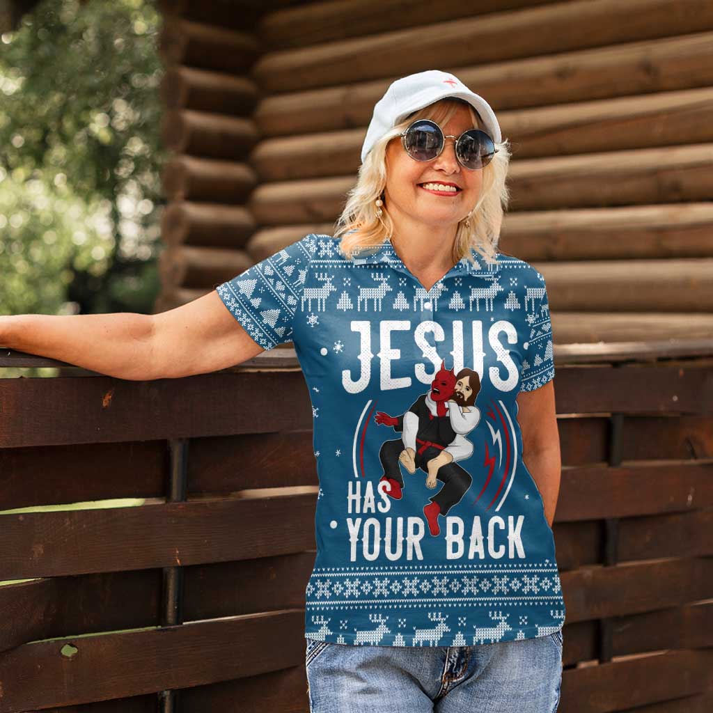 Jesus Has Your Back Jiu Jitsu Christmas Women Polo Shirt Funny Xmas Holiday Patterns - Wonder Print Shop