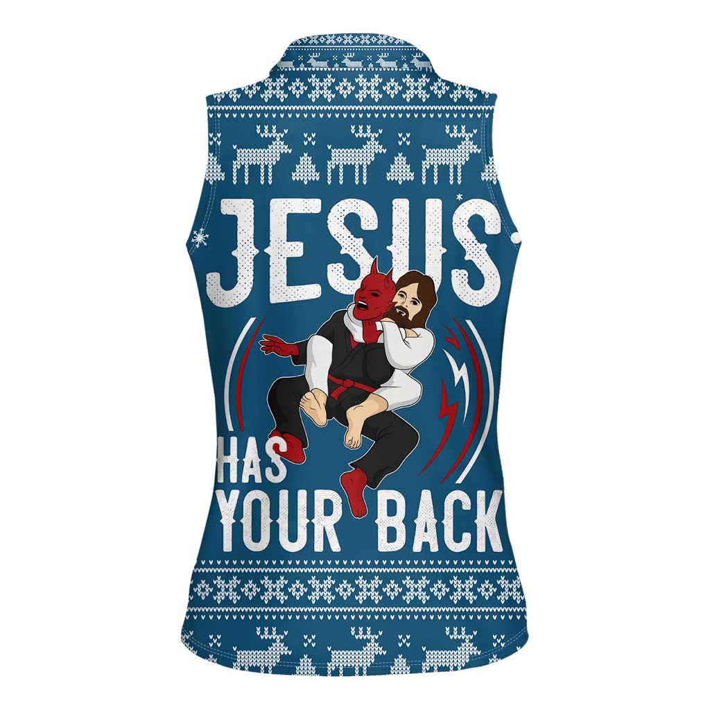 Jesus Has Your Back Jiu Jitsu Christmas Women Sleeveless Polo Shirt Funny Xmas Holiday Patterns - Wonder Print Shop