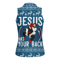 Jesus Has Your Back Jiu Jitsu Christmas Women Sleeveless Polo Shirt Funny Xmas Holiday Patterns - Wonder Print Shop