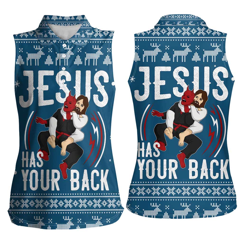 Jesus Has Your Back Jiu Jitsu Christmas Women Sleeveless Polo Shirt Funny Xmas Holiday Patterns - Wonder Print Shop