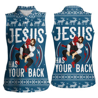 Jesus Has Your Back Jiu Jitsu Christmas Women Sleeveless Polo Shirt Funny Xmas Holiday Patterns - Wonder Print Shop
