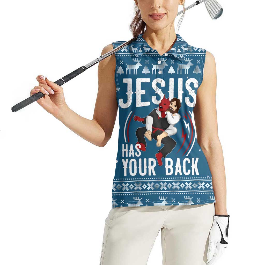 Jesus Has Your Back Jiu Jitsu Christmas Women Sleeveless Polo Shirt Funny Xmas Holiday Patterns - Wonder Print Shop