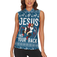 Jesus Has Your Back Jiu Jitsu Christmas Women Sleeveless Polo Shirt Funny Xmas Holiday Patterns - Wonder Print Shop
