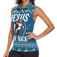 Jesus Has Your Back Jiu Jitsu Christmas Women Sleeveless Polo Shirt Funny Xmas Holiday Patterns - Wonder Print Shop