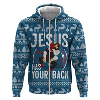 Jesus Has Your Back Jiu Jitsu Christmas Zip Hoodie Funny Xmas Holiday Patterns - Wonder Print Shop