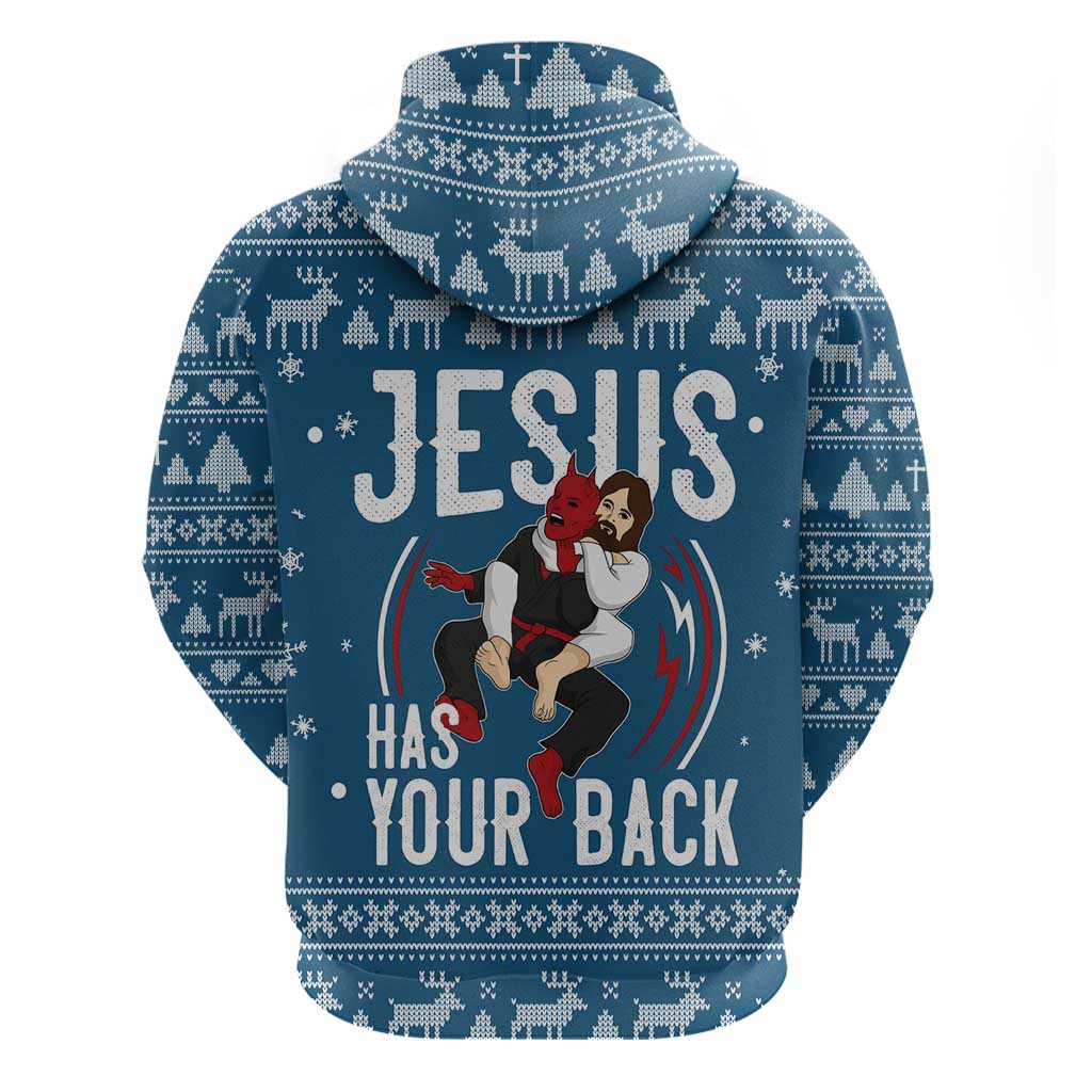 Jesus Has Your Back Jiu Jitsu Christmas Zip Hoodie Funny Xmas Holiday Patterns - Wonder Print Shop