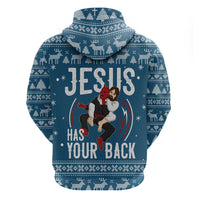 Jesus Has Your Back Jiu Jitsu Christmas Zip Hoodie Funny Xmas Holiday Patterns - Wonder Print Shop