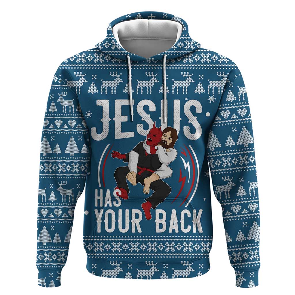 Jesus Has Your Back Jiu Jitsu Christmas Zip Hoodie Funny Xmas Holiday Patterns - Wonder Print Shop
