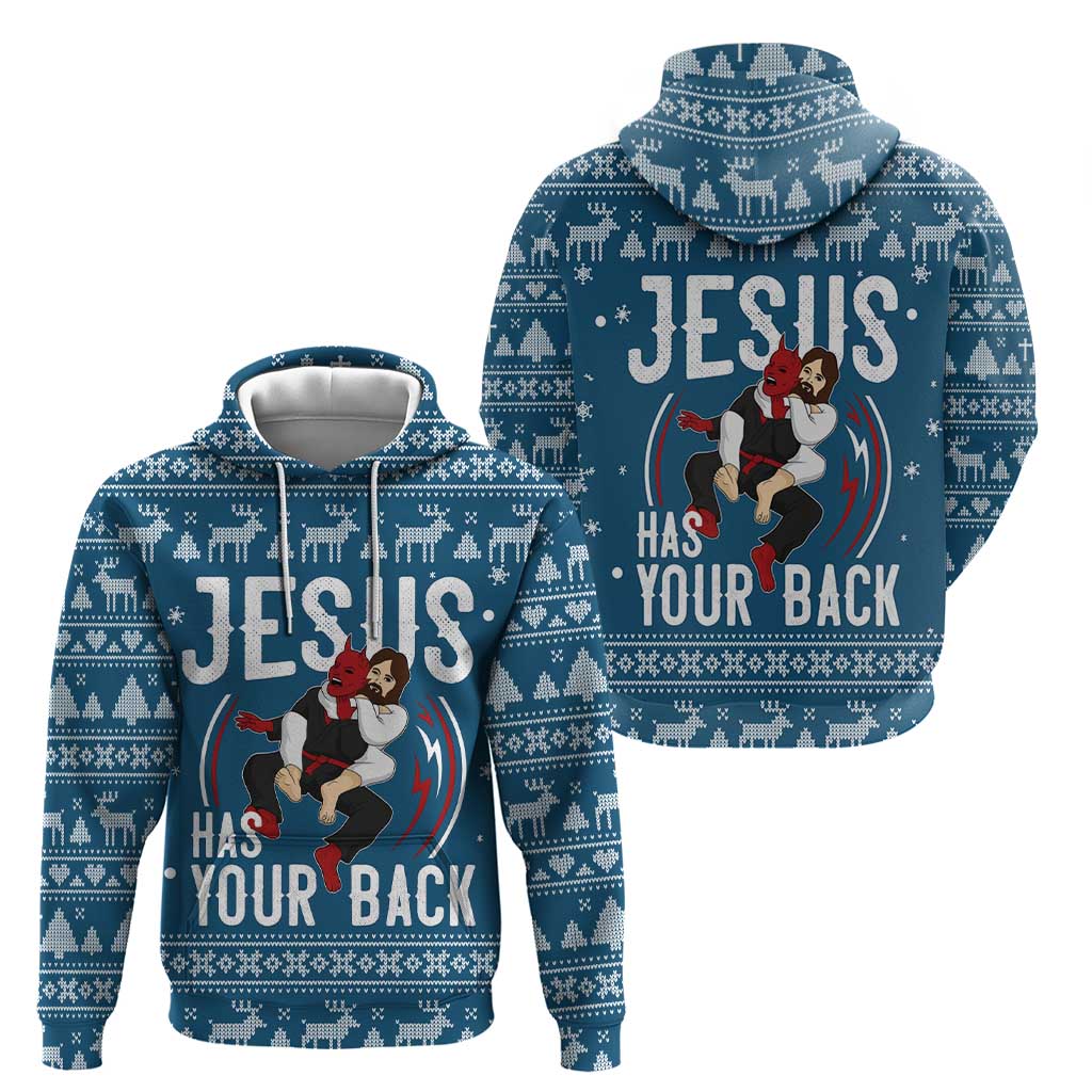 Jesus Has Your Back Jiu Jitsu Christmas Zip Hoodie Funny Xmas Holiday Patterns - Wonder Print Shop