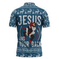 Jesus Has Your Back Jiu Jitsu Christmas Zipper Polo Shirt Funny Xmas Holiday Patterns - Wonder Print Shop