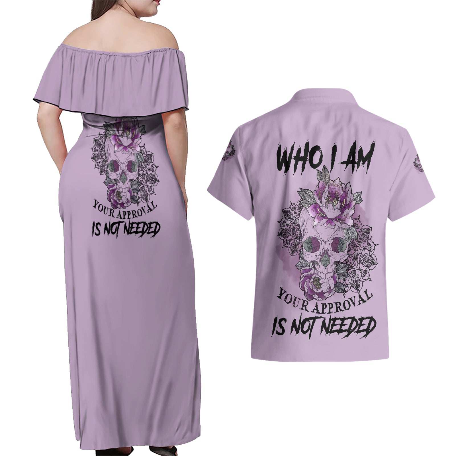I Am Who I Am Skull Couples Matching Off Shoulder Maxi Dress and Hawaiian Shirt - Wonder Print Shop