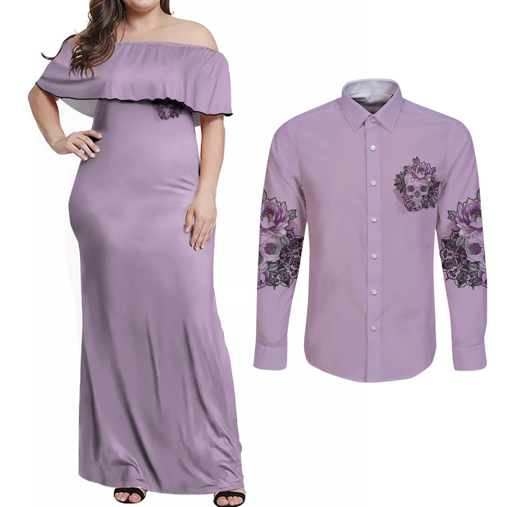 I Am Who I Am Skull Couples Matching Off Shoulder Maxi Dress and Long Sleeve Button Shirt - Wonder Print Shop