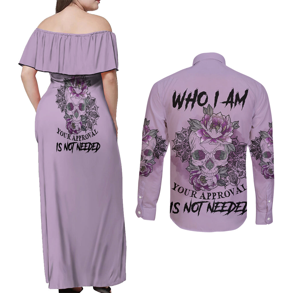 I Am Who I Am Skull Couples Matching Off Shoulder Maxi Dress and Long Sleeve Button Shirt - Wonder Print Shop