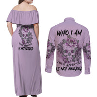 I Am Who I Am Skull Couples Matching Off Shoulder Maxi Dress and Long Sleeve Button Shirt - Wonder Print Shop