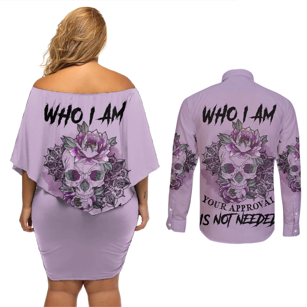 I Am Who I Am Skull Couples Matching Off Shoulder Short Dress and Long Sleeve Button Shirt - Wonder Print Shop