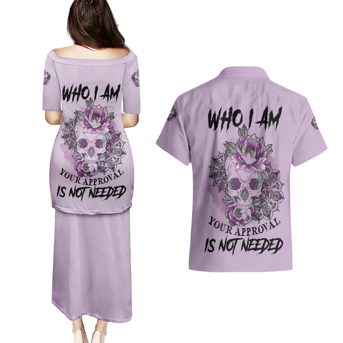 I Am Who I Am Skull Couples Matching Puletasi Dress and Hawaiian Shirt - Wonder Print Shop