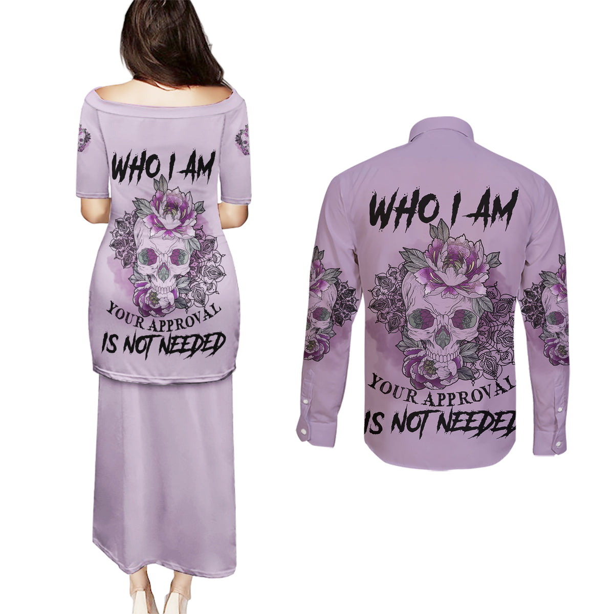 I Am Who I Am Skull Couples Matching Puletasi Dress and Long Sleeve Button Shirt - Wonder Print Shop